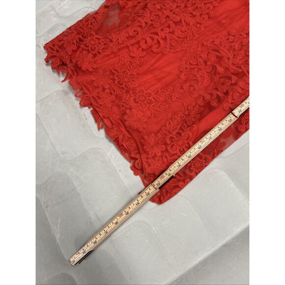 Free People Red Lace Sheer Slip Dress XS – Boho Party / Date Night Look - Picture 11 of 12